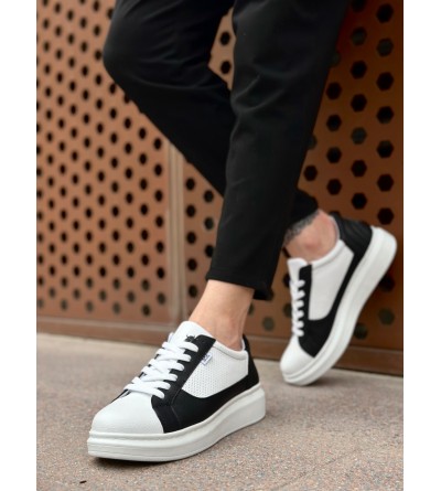 BA0423 BOA Kalın Yüksek Taban Beyaz Siyah Bağcıklı Spor Erkek Ayakkabı