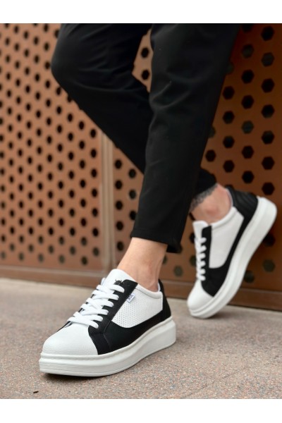 BA0423 BOA Kalın Yüksek Taban Beyaz Siyah Bağcıklı Spor Erkek Ayakkabı BA0423 BOA Kalın Yüksek Taban Beyaz Siyah Bağcıklı Spor Erkek Ayakkabı