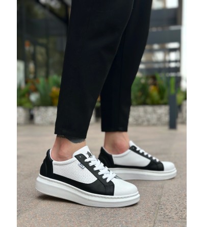 BA0423 BOA Kalın Yüksek Taban Beyaz Siyah Bağcıklı Spor Erkek Ayakkabı