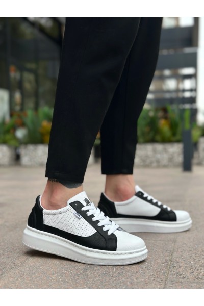 BA0423 BOA Kalın Yüksek Taban Beyaz Siyah Bağcıklı Spor Erkek Ayakkabı