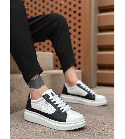 BA0423 BOA Kalın Yüksek Taban Beyaz Siyah Bağcıklı Spor Erkek Ayakkabı