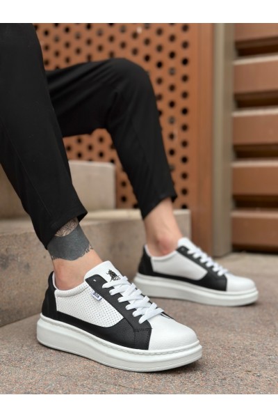 BA0423 BOA Kalın Yüksek Taban Beyaz Siyah Bağcıklı Spor Erkek Ayakkabı