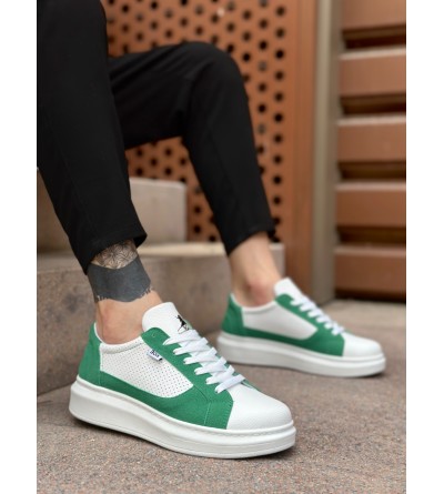 BA0423 BOA Kalın Yüksek Taban Beyaz Yeşil Bağcıklı Spor Erkek Ayakkabı