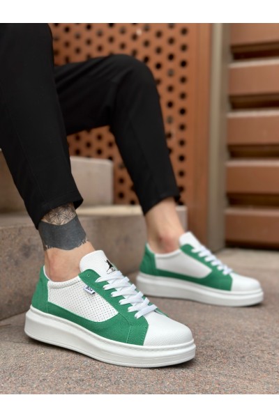 BA0423 BOA Kalın Yüksek Taban Beyaz Yeşil Bağcıklı Spor Erkek Ayakkabı