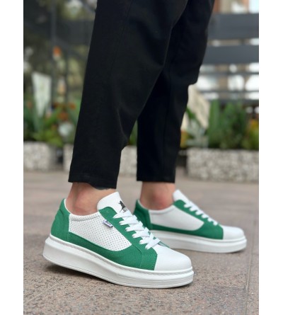 BA0423 BOA Kalın Yüksek Taban Beyaz Yeşil Bağcıklı Spor Erkek Ayakkabı