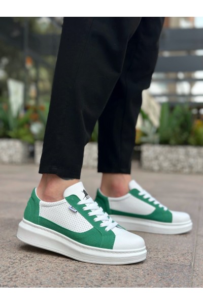 BA0423 BOA Kalın Yüksek Taban Beyaz Yeşil Bağcıklı Spor Erkek Ayakkabı