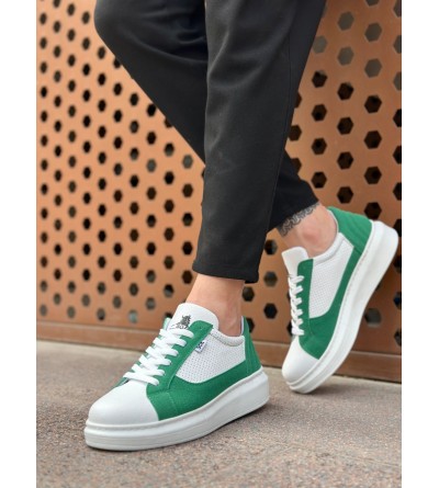 BA0423 BOA Kalın Yüksek Taban Beyaz Yeşil Bağcıklı Spor Erkek Ayakkabı