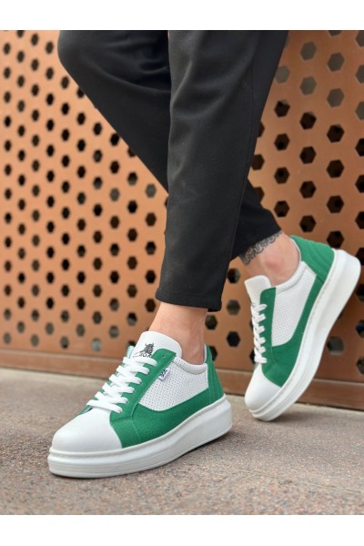 BA0423 BOA Kalın Yüksek Taban Beyaz Yeşil Bağcıklı Spor Erkek Ayakkabı