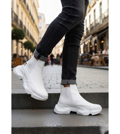 BA0444 Bağcıksız Rahat Yüksek Taban Beyaz Erkek Spor Yarım Bilek Bot