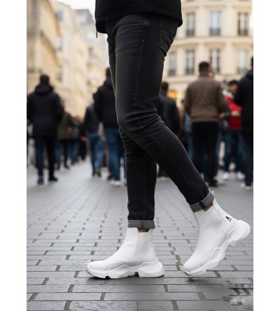 BA0444 Bağcıksız Rahat Yüksek Taban Beyaz Erkek Spor Yarım Bilek Bot