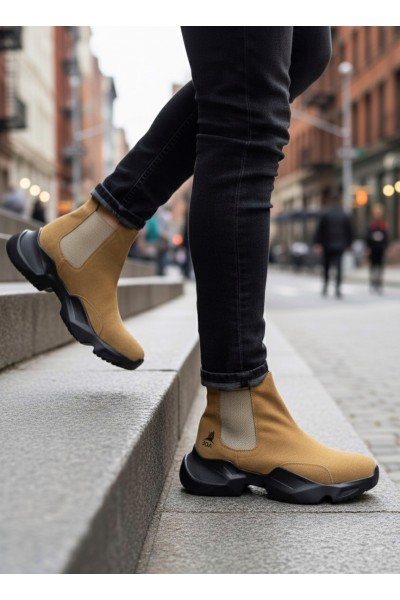 BA0444 Bağcıksız Rahat Yüksek Taban Camel Erkek Spor Yarım Bilek Bot