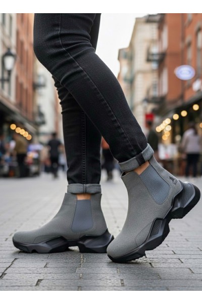 BA0444 Bağcıksız Rahat Yüksek Taban Füme Erkek Spor Yarım Bilek Bot