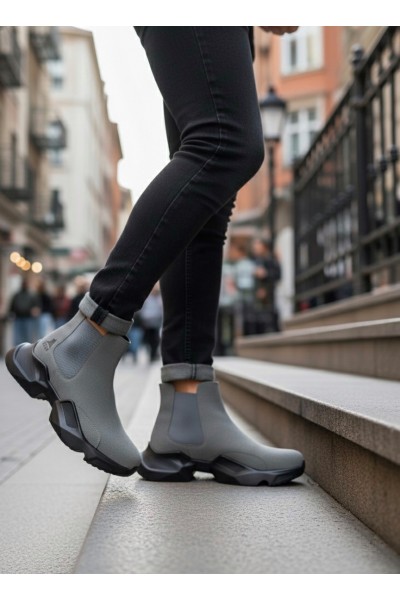 BA0444 Bağcıksız Rahat Yüksek Taban Füme Erkek Spor Yarım Bilek Bot