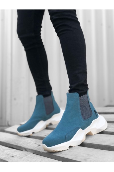 BA0444 Bağcıksız Rahat Yüksek Taban Mavi Erkek Spor Yarım Bilek Bot BA0444 Bağcıksız Rahat Yüksek Taban Mavi Erkek Spor Yarım Bilek Bot