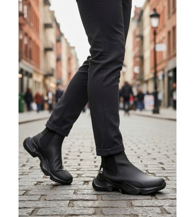 BA0444 Bağcıksız Rahat Yüksek Taban Siyah Erkek Spor Yarım Bilek Bot