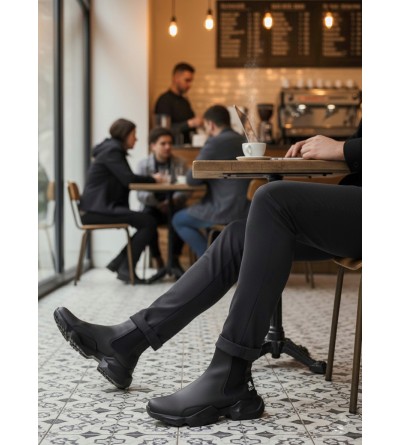 BA0444 Bağcıksız Rahat Yüksek Taban Siyah Erkek Spor Yarım Bilek Bot