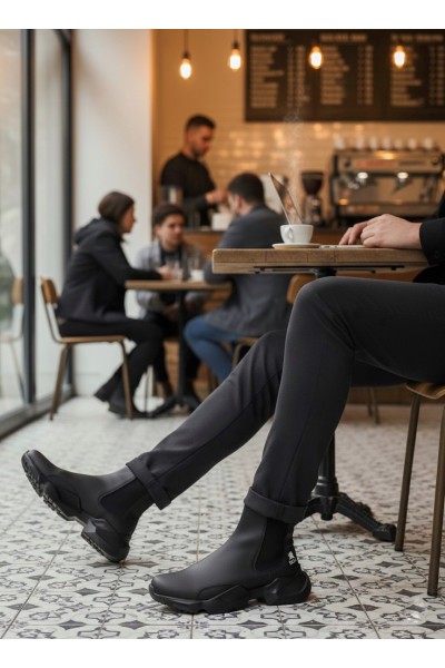 BA0444 Bağcıksız Rahat Yüksek Taban Siyah Erkek Spor Yarım Bilek Bot BA0444 Bağcıksız Rahat Yüksek Taban Siyah Erkek Spor Yarım Bilek Bot