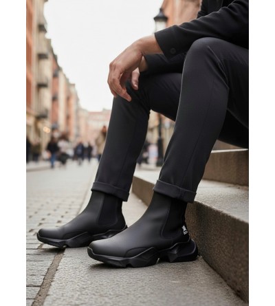 BA0444 Bağcıksız Rahat Yüksek Taban Siyah Erkek Spor Yarım Bilek Bot