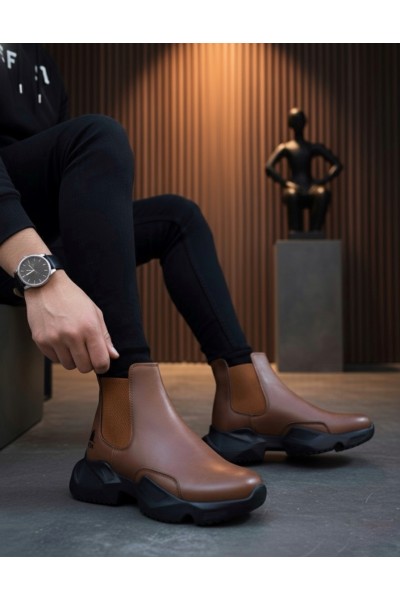 BA0444 Bağcıksız Rahat Yüksek Taban Taba Erkek Spor Yarım Bilek Bot