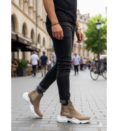 BA0444 Bağcıksız Rahat Yüksek Taban Vizon Erkek Spor Yarım Bilek Bot