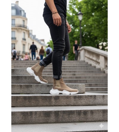 BA0444 Bağcıksız Rahat Yüksek Taban Vizon Erkek Spor Yarım Bilek Bot