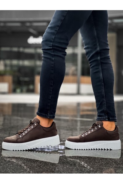 BA0505 Çengel Bağcıklı Kahverengi Beyaz Tabanlı Günlük Ayakkabı