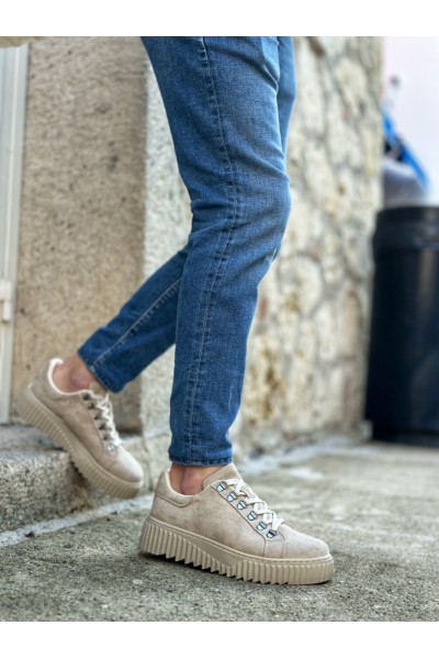 BA0505 Çengel Bağcıklı Krem Renk Yüksek Tabanlı Günlük Ayakkabı BA0505 Çengel Bağcıklı Krem Renk Yüksek Tabanlı Günlük Ayakkabı