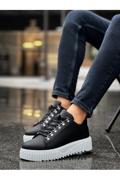 BA0505 Çengel Bağcıklı Siyah Renk Beyaz Tabanlı Günlük Ayakkabı BA0505 Çengel Bağcıklı Siyah Renk Beyaz Tabanlı Günlük Ayakkabı