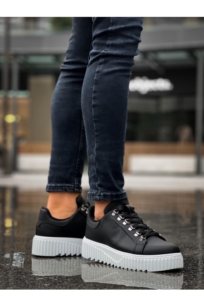 BA0505 Çengel Bağcıklı Siyah Renk Beyaz Tabanlı Günlük Ayakkabı BA0505 Çengel Bağcıklı Siyah Renk Beyaz Tabanlı Günlük Ayakkabı