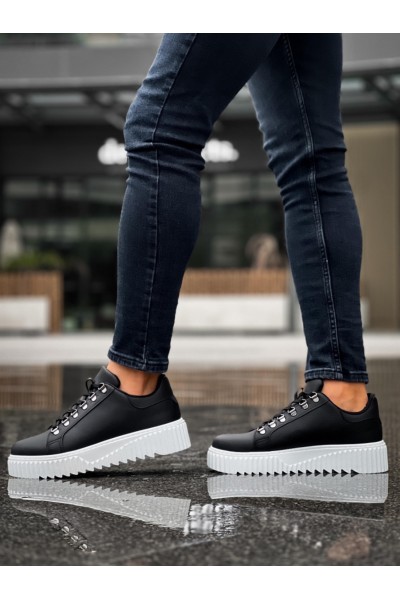 BA0505 Çengel Bağcıklı Siyah Renk Beyaz Tabanlı Günlük Ayakkabı