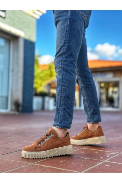 BA0505 Çengel Bağcıklı Taba Renk Yüksek Tabanlı Günlük Ayakkabı