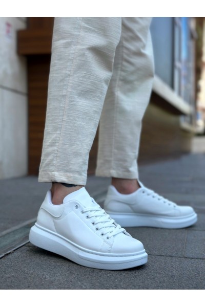 BA0547 BOA Kalın Yüksek Taban Beyaz Bağcıklı Spor Erkek Ayakkabı