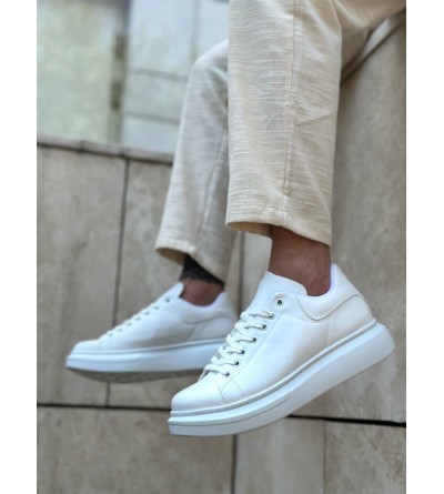 BA0547 BOA Kalın Yüksek Taban Beyaz Bağcıklı Spor Erkek Ayakkabı