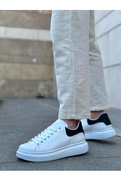 BA0547 BOA Kalın Yüksek Taban Beyaz Siyah Bağcıklı Spor Erkek Ayakkabı