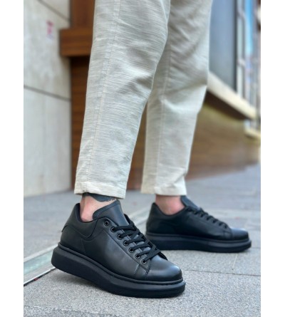 BA0547 BOA Kalın Yüksek Taban Siyah Bağcıklı Spor Erkek Ayakkabı