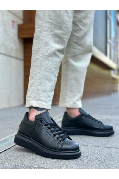 BA0547 BOA Kalın Yüksek Taban Siyah Bağcıklı Spor Erkek Ayakkabı