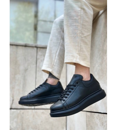 BA0547 BOA Kalın Yüksek Taban Siyah Bağcıklı Spor Erkek Ayakkabı