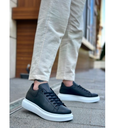 BA0547 BOA Kalın Yüksek Taban Siyah Beyaz Bağcıklı Spor Erkek Ayakkabı