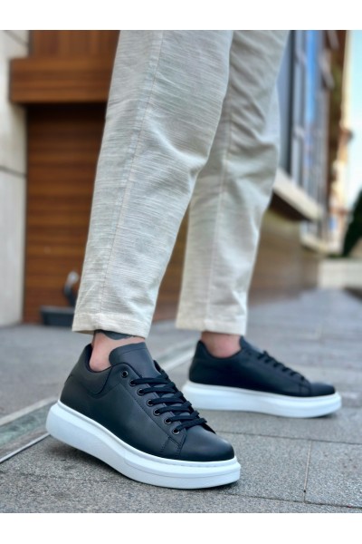BA0547 BOA Kalın Yüksek Taban Siyah Beyaz Bağcıklı Spor Erkek Ayakkabı