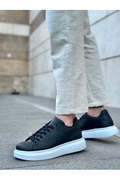 BA0547 BOA Kalın Yüksek Taban Siyah Beyaz Bağcıklı Spor Erkek Ayakkabı