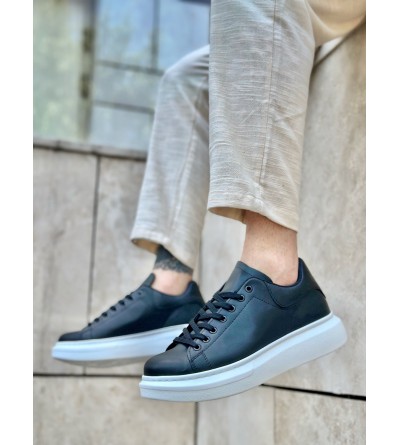 BA0547 BOA Kalın Yüksek Taban Siyah Beyaz Bağcıklı Spor Erkek Ayakkabı