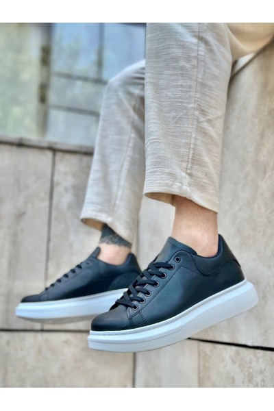 BA0547 BOA Kalın Yüksek Taban Siyah Beyaz Bağcıklı Spor Erkek Ayakkabı