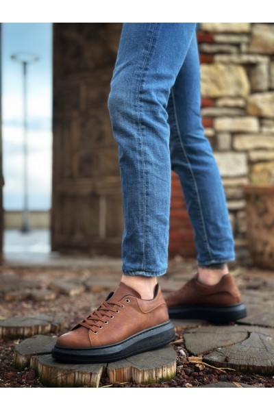 BA0547 BOA Kalın Yüksek Taban Taba Siyah Bağcıklı Spor Erkek Ayakkabı