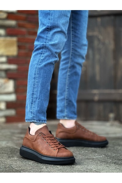 BA0547 BOA Kalın Yüksek Taban Taba Siyah Bağcıklı Spor Erkek Ayakkabı