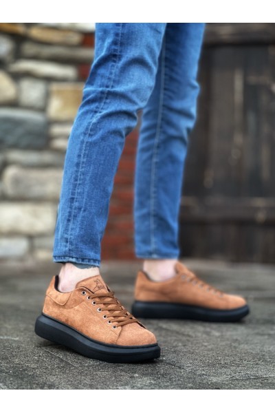 BA0547 BOA Kalın Yüksek Taban Taba Siyah Süet Bağcıklı Spor Erkek Ayakkabı