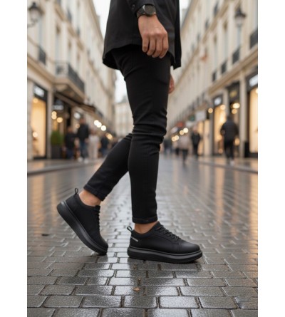 BA0548 BOA Kalın Yüksek Siyah Taban Siyah Bağcıklı Spor Erkek Ayakkabı