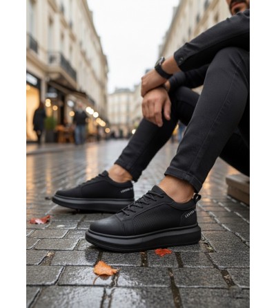 BA0548 BOA Kalın Yüksek Siyah Taban Siyah Bağcıklı Spor Erkek Ayakkabı