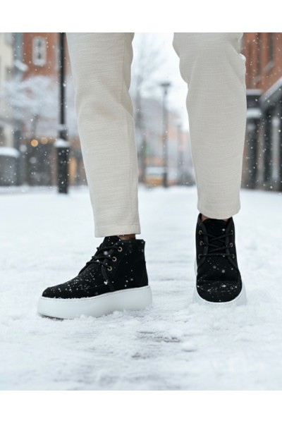 BA0550 İçi Kürklü Bağcıklı Siyah Erkek Tarz Spor Bot