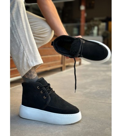 BA0550 İçi Kürklü Bağcıklı Siyah Erkek Tarz Spor Bot