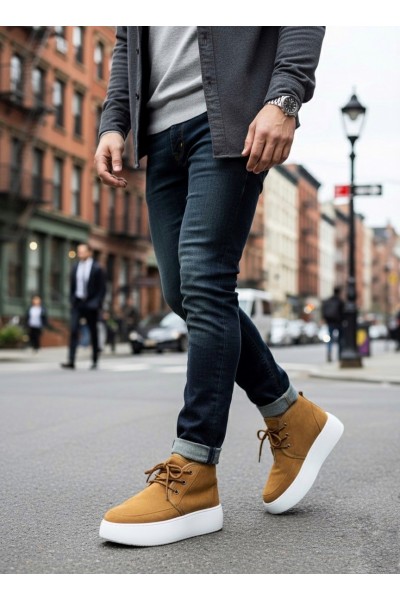 BA0550 İçi Kürklü Bağcıklı Taba Erkek Tarz Spor Bot